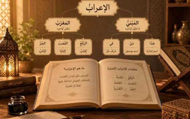 Arabic illustration about i‘rab and declinable words