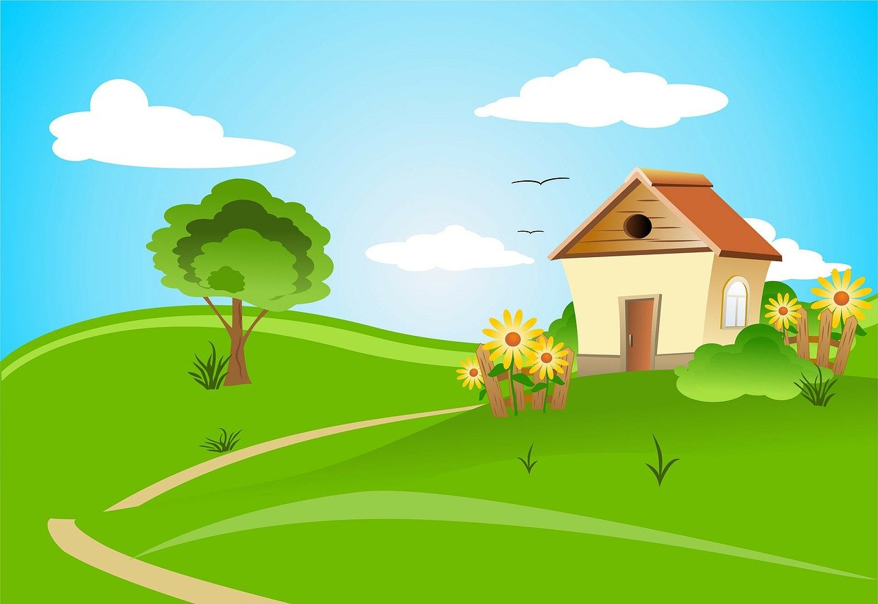 Maison dans un paysage vert