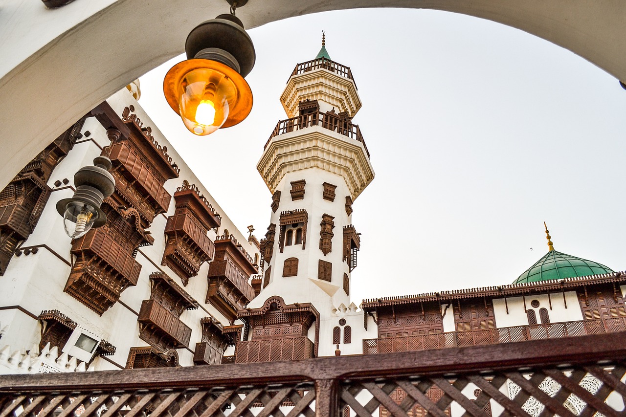 Minaret and courtyard of a historic mosque