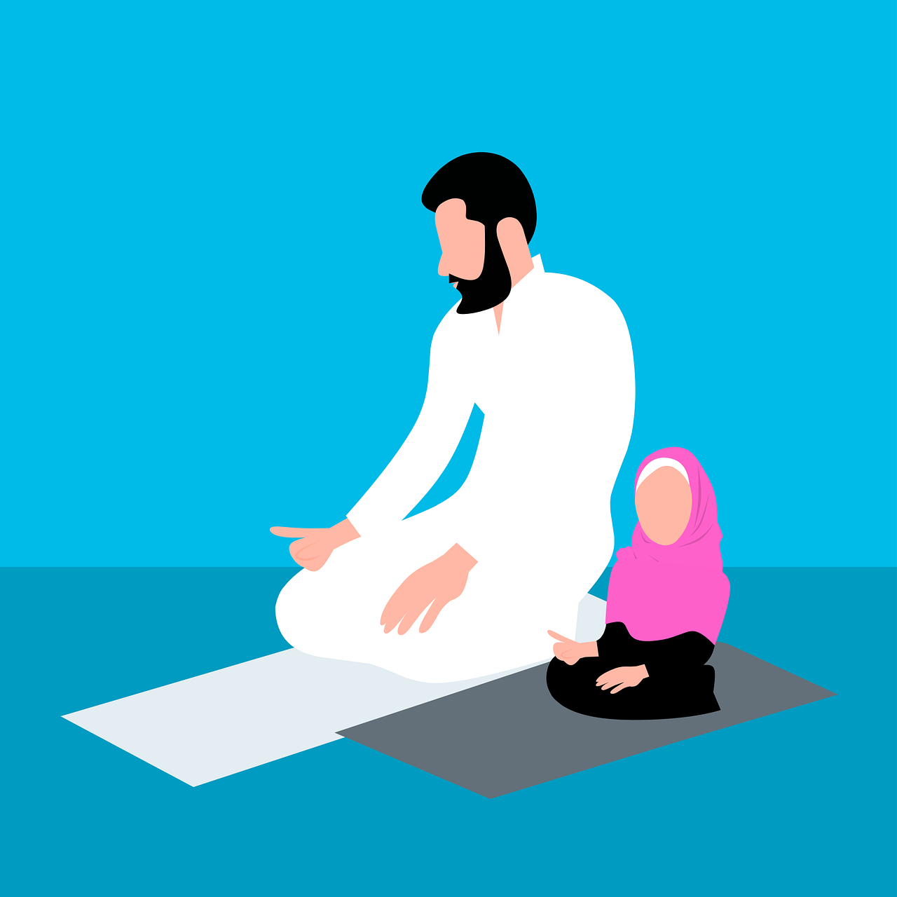 Père et enfant priant ensemble pour illustrer l’éducation islamique
