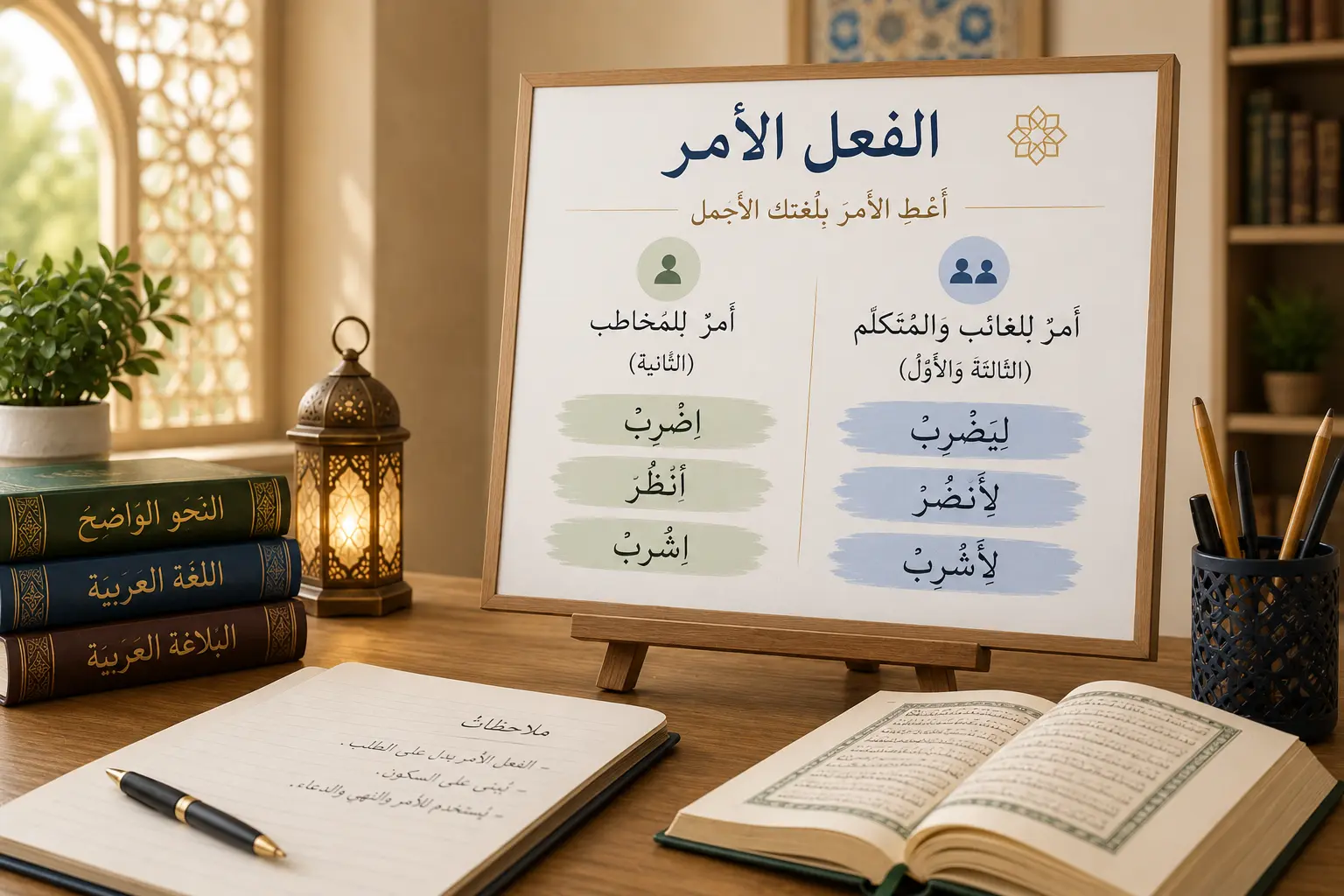 Tableau d’arabe présentant le verbe impératif coranique