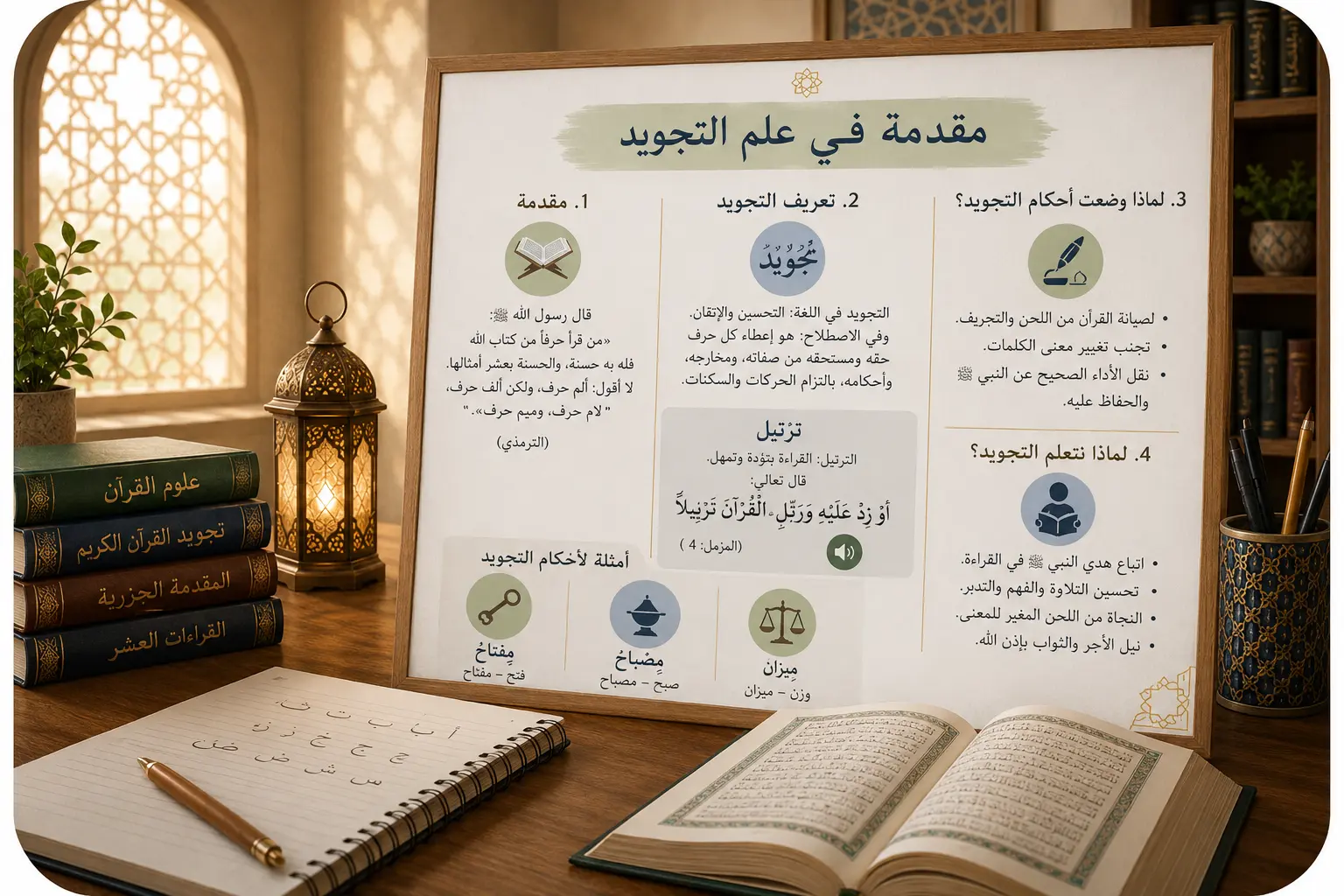 Tableau de Tajwid sur la règle de la lettre Lam