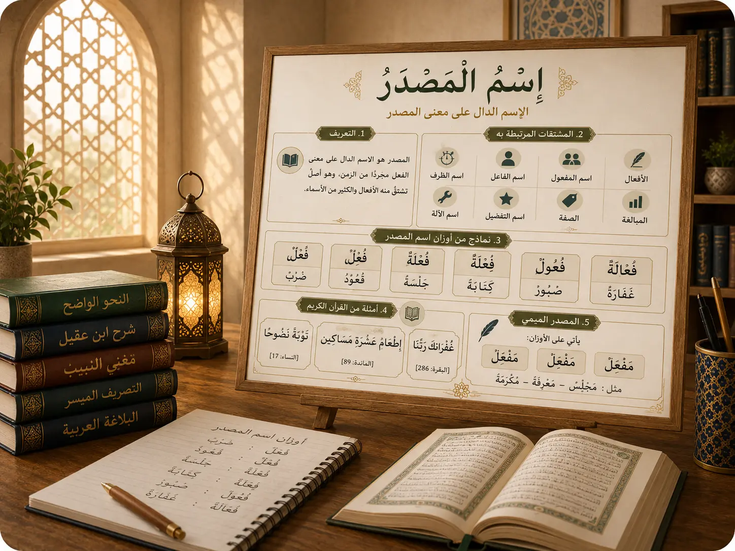 Arabic board showing the verbal noun masdar