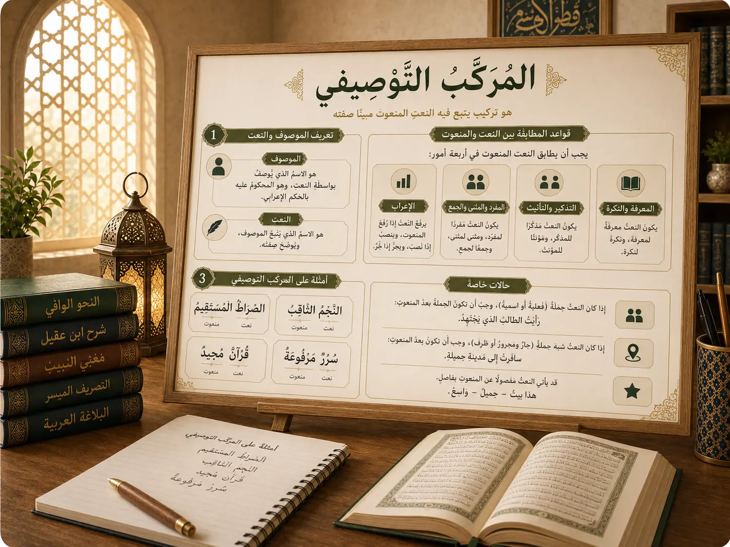 Arabic board explaining the descriptive phrase
