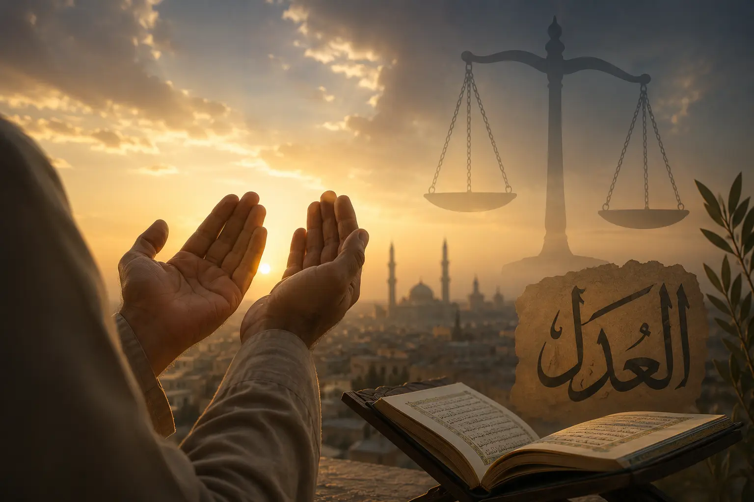Supplication against injustice with Quran and scales of justice