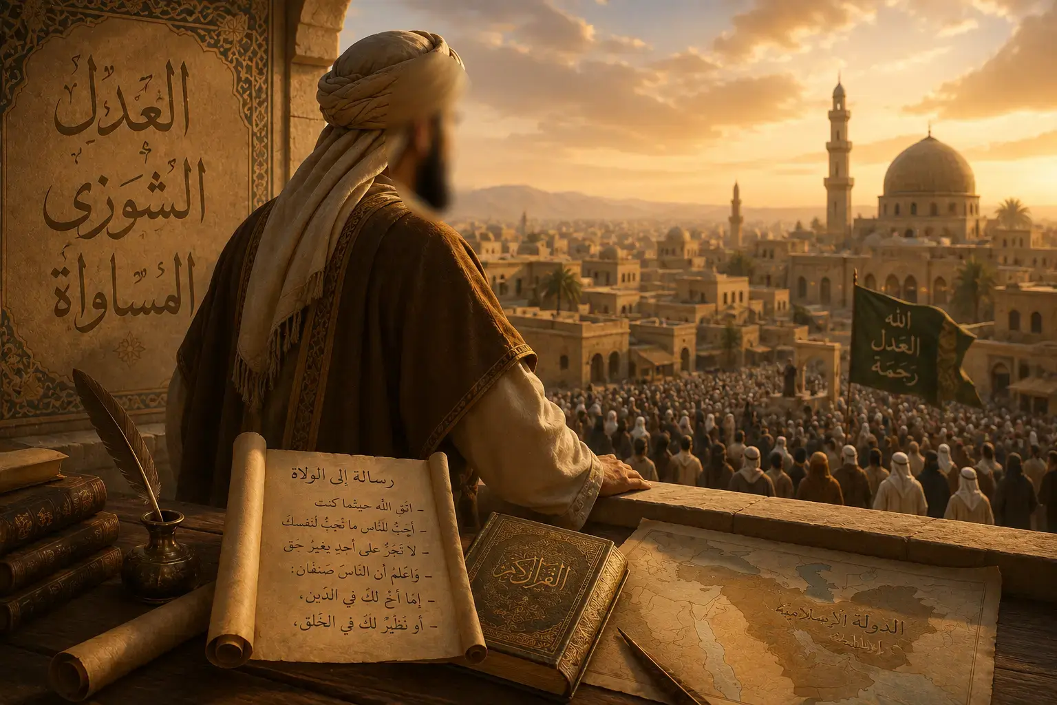 Omar ibn Al-Khattab observant une ville musulmane