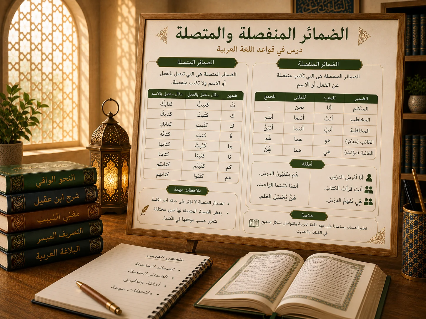 Educational chart about Arabic nouns of place and time