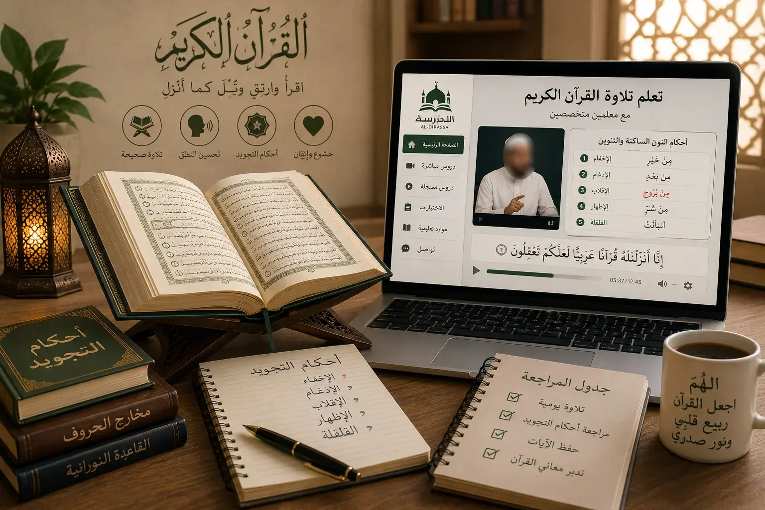 Online Quran recitation course displayed on a computer