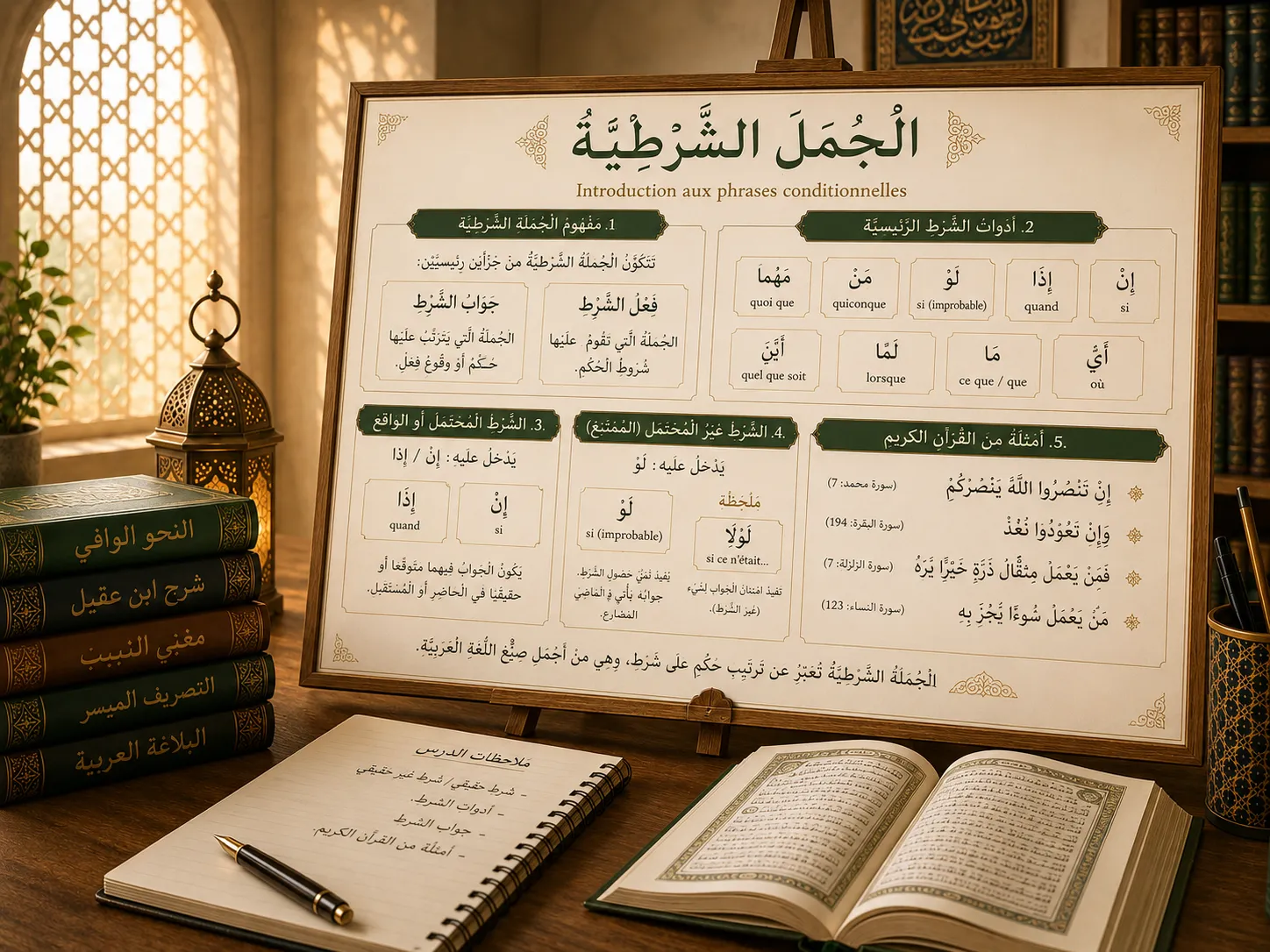 Arabic grammar board about conditional sentences